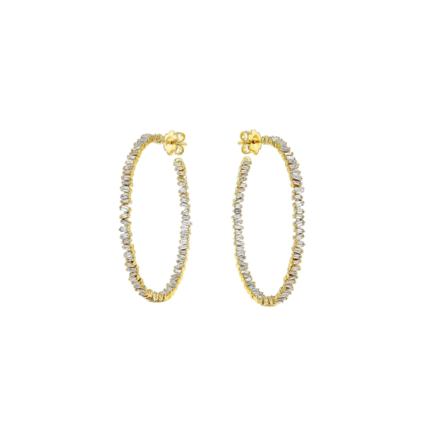 Suzanne Kalan Classic Diamond Milli Hoops in 18K Yellow Gold | Fine Earrings | Coveti