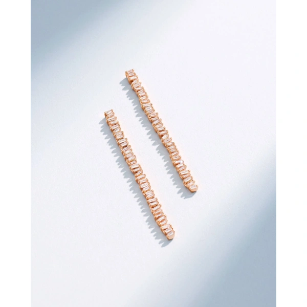 Suzanne Kalan Classic Diamond Milli Tennis Drop Earrings in 18K Rose Gold | Fine Earrings | Coveti