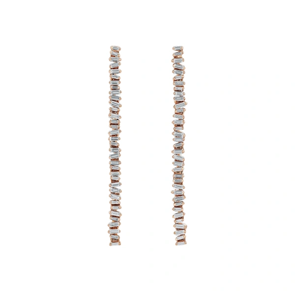 Suzanne Kalan Classic Diamond Milli Tennis Drop Earrings in 18K Rose Gold | Fine Earrings | Coveti