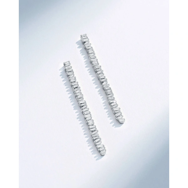 Suzanne Kalan Classic Diamond Milli Tennis Drop Earrings in 18K White Gold | Fine Earrings | Coveti