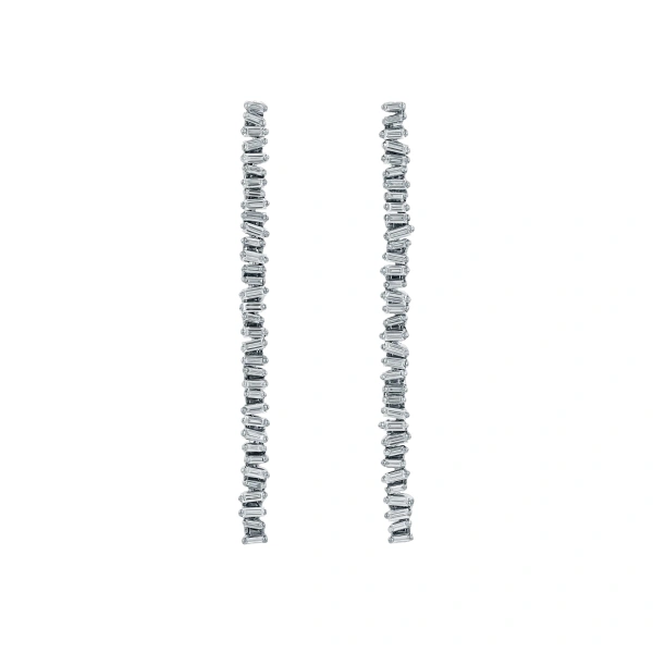 Suzanne Kalan Classic Diamond Milli Tennis Drop Earrings in 18K White Gold | Fine Earrings | Coveti