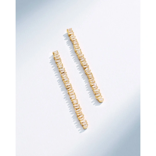 Suzanne Kalan Classic Diamond Milli Tennis Drop Earrings in 18K Yellow Gold | Fine Earrings | Coveti