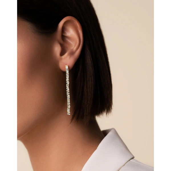 Suzanne Kalan Classic Diamond Milli Tennis Drop Earrings in 18K Yellow Gold | Fine Earrings | Coveti