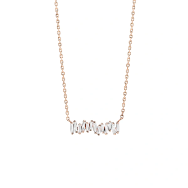 Suzanne Kalan Classic Diamond Mini Bar Pendant in 18K Rose Gold | Fine Necklaces | Coveti