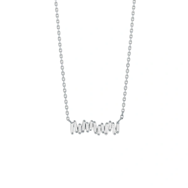 Suzanne Kalan Classic Diamond Mini Bar Pendant in 18K White Gold | Fine Necklaces | Coveti