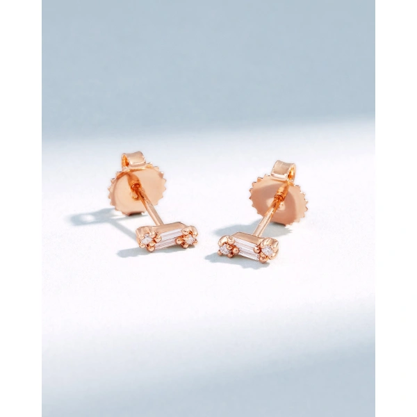 Suzanne Kalan Classic Diamond Mini Bar Studs in 18K Rose Gold | Fine Earrings | Coveti
