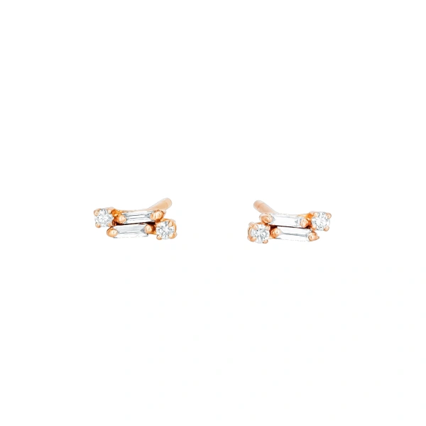 Suzanne Kalan Classic Diamond Mini Bar Studs in 18K Rose Gold | Fine Earrings | Coveti