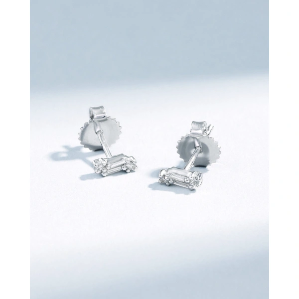 Suzanne Kalan Classic Diamond Mini Bar Studs in 18K White Gold | Fine Earrings | Coveti