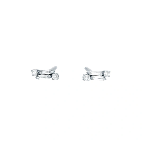 Classic Diamond Mini Bar Studs in 18K White Gold