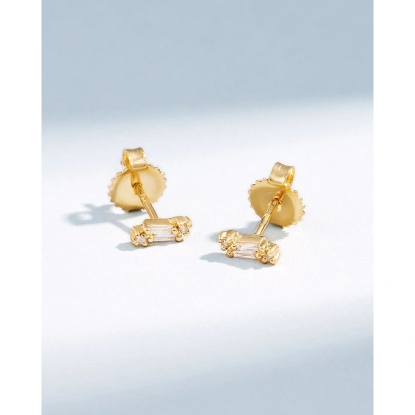 Suzanne Kalan Classic Diamond Mini Bar Studs in 18K Yellow Gold | Fine Earrings | Coveti