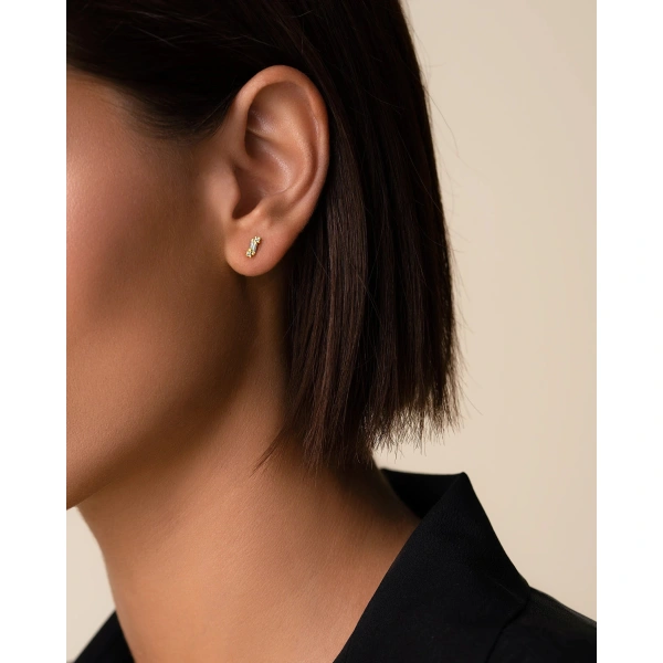 Suzanne Kalan Classic Diamond Mini Bar Studs in 18K Yellow Gold | Fine Earrings | Coveti