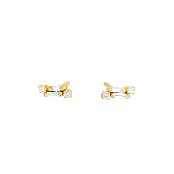 Classic Diamond Mini Bar Studs in 18K Yellow Gold