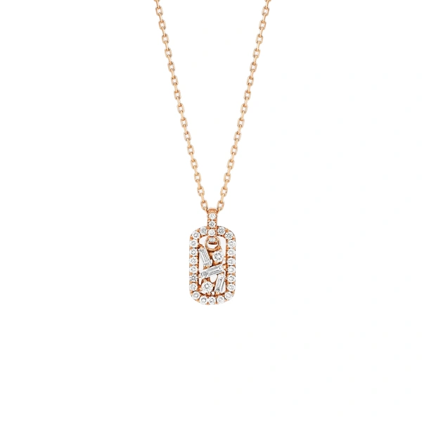 Suzanne Kalan Classic Diamond Mini Dog Tag Pendant in 18K Rose Gold | Fine Necklaces | Coveti