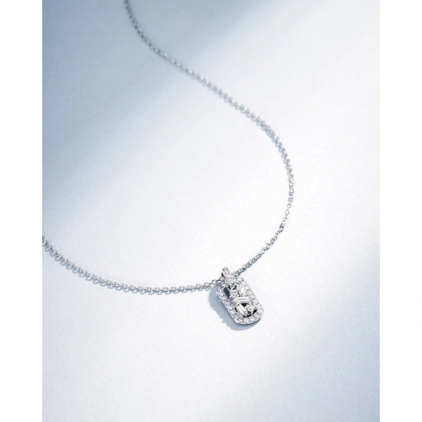 Suzanne Kalan Classic Diamond Mini Dog Tag Pendant in 18K White Gold | Fine Necklaces | Coveti