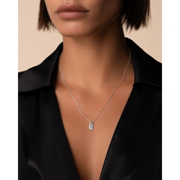 Suzanne Kalan Classic Diamond Mini Dog Tag Pendant in 18K White Gold | Fine Necklaces | Coveti