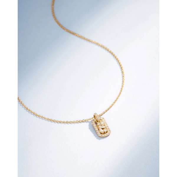 Suzanne Kalan Classic Diamond Mini Dog Tag Pendant in 18K Yellow Gold | Fine Necklaces | Coveti