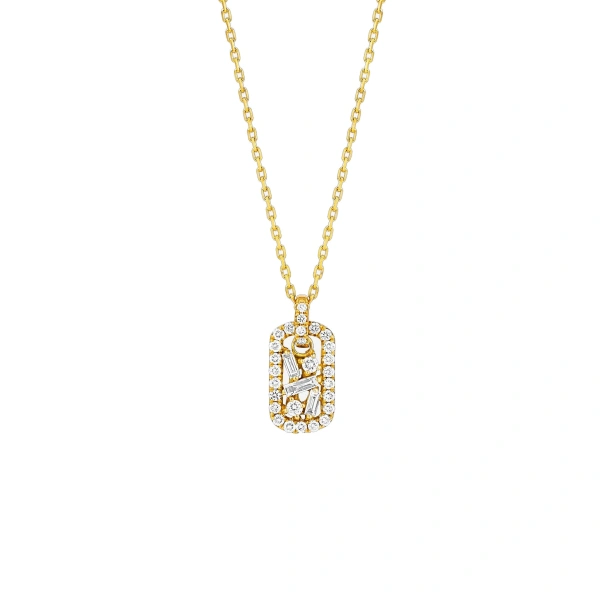 Classic Diamond Mini Dog Tag Pendant in 18K Yellow Gold