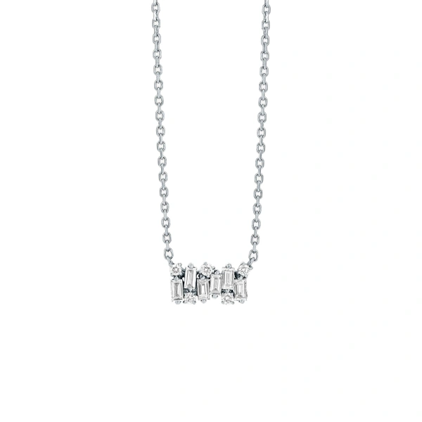 Suzanne Kalan Classic Diamond Mini Shimmer Bar Pendant in 18K White Gold | Fine Necklaces | Coveti