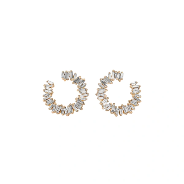 Suzanne Kalan Classic Diamond Mini Sideways Hoops in 18K Rose Gold | Fine Earrings | Coveti