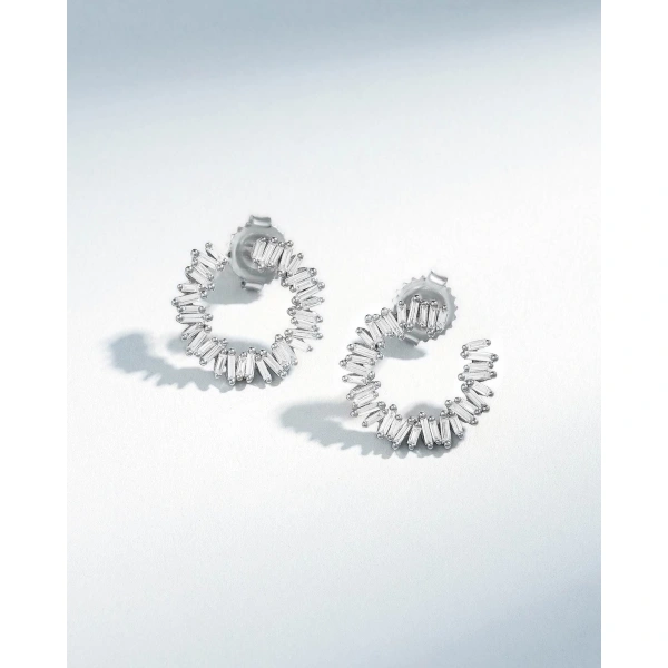 Suzanne Kalan Classic Diamond Mini Sideways Hoops in 18K White Gold | Fine Earrings | Coveti