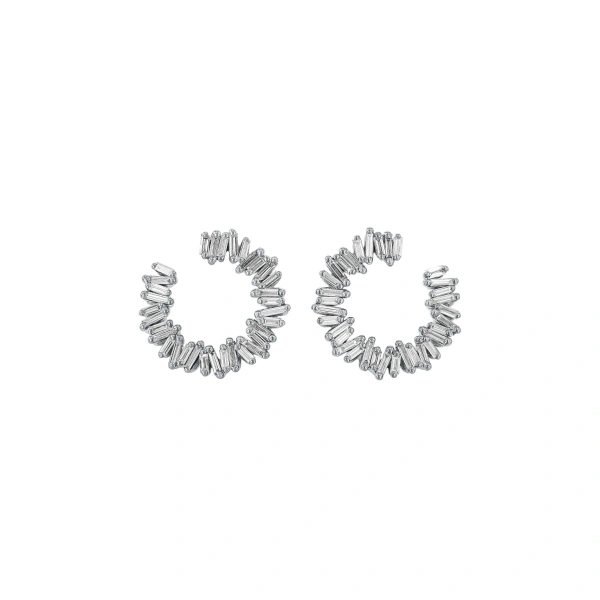 Suzanne Kalan Classic Diamond Mini Sideways Hoops in 18K White Gold | Fine Earrings | Coveti