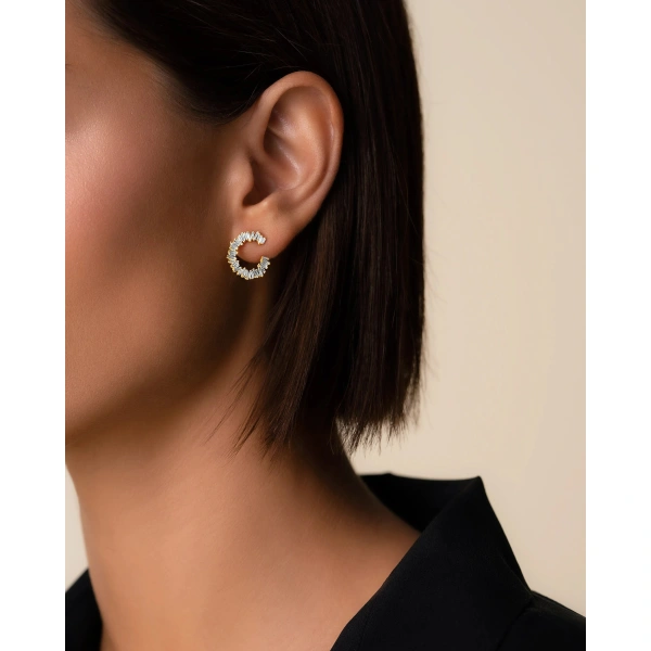 Suzanne Kalan Classic Diamond Mini Sideways Hoops in 18K Yellow Gold | Fine Earrings | Coveti