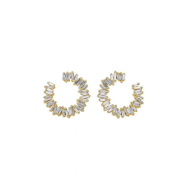 Suzanne Kalan Classic Diamond Mini Sideways Hoops in 18K Yellow Gold | Fine Earrings | Coveti