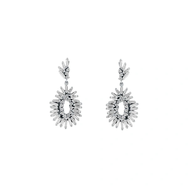 Suzanne Kalan Classic Diamond Mini Tear Drop Earrings in 18K White Gold | Fine Earrings | Coveti