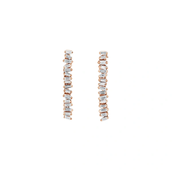 Suzanne Kalan Classic Diamond Mini Tennis Drop Earrings in 18K Rose Gold | Fine Earrings | Coveti