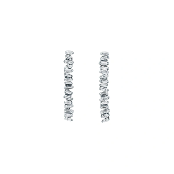 Suzanne Kalan Classic Diamond Mini Tennis Drop Earrings in 18K White Gold | Fine Earrings | Coveti