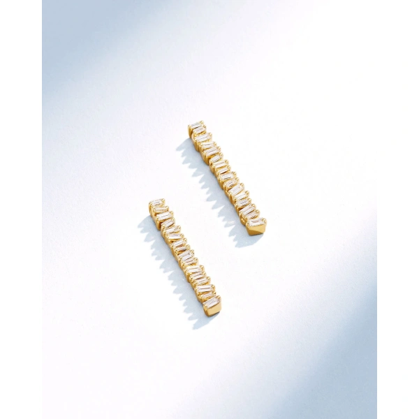 Suzanne Kalan Classic Diamond Mini Tennis Drop Earrings in 18K Yellow Gold | Fine Earrings | Coveti