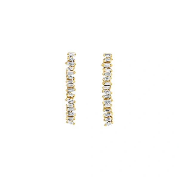 Suzanne Kalan Classic Diamond Mini Tennis Drop Earrings in 18K Yellow Gold | Fine Earrings | Coveti