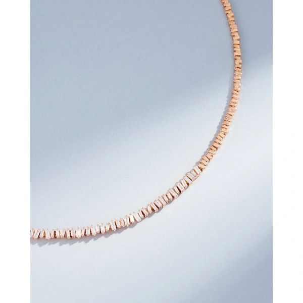 Suzanne Kalan Classic Diamond Mini Tennis Necklace in 18K Rose Gold | Fine Necklaces | Coveti