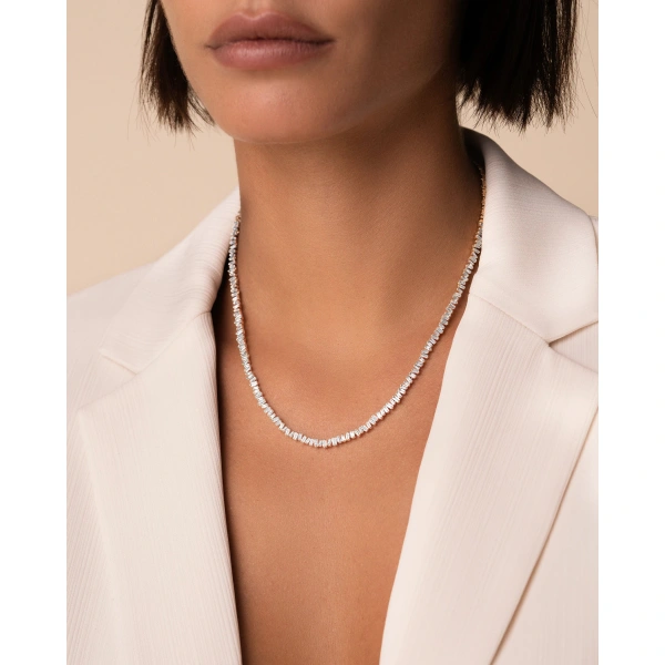 Suzanne Kalan Classic Diamond Mini Tennis Necklace in 18K Rose Gold | Fine Necklaces | Coveti