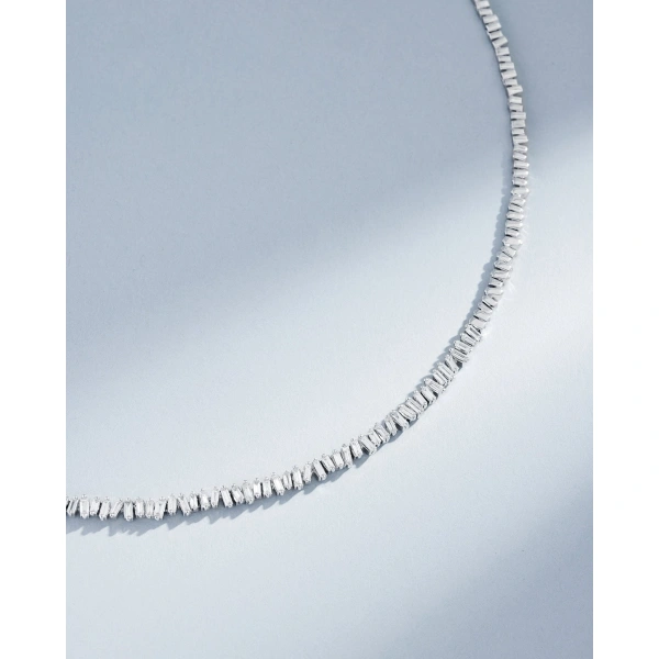 Suzanne Kalan Classic Diamond Mini Tennis Necklace in 18K White Gold | Fine Necklaces | Coveti