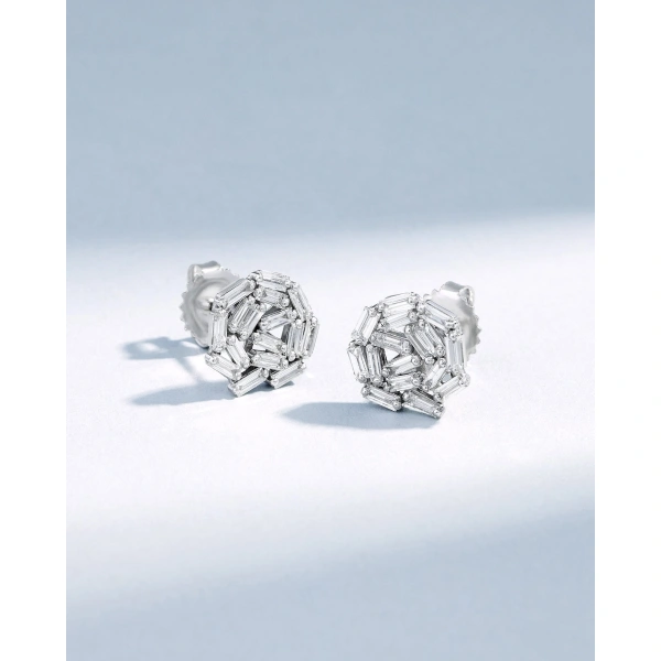 Suzanne Kalan Classic Diamond Round Baguette Studs in 18K White Gold | Fine Earrings | Coveti