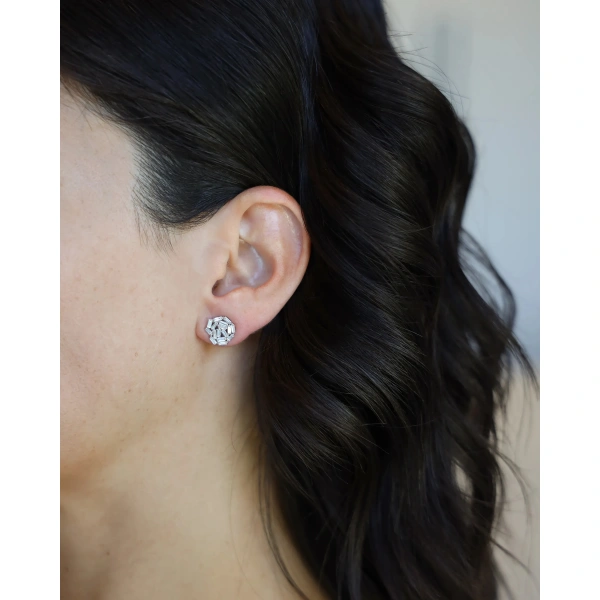 Suzanne Kalan Classic Diamond Round Baguette Studs in 18K White Gold | Fine Earrings | Coveti
