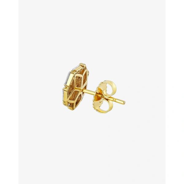 Suzanne Kalan Classic Diamond Round Baguette Studs in 18K Yellow Gold | Fine Earrings | Coveti