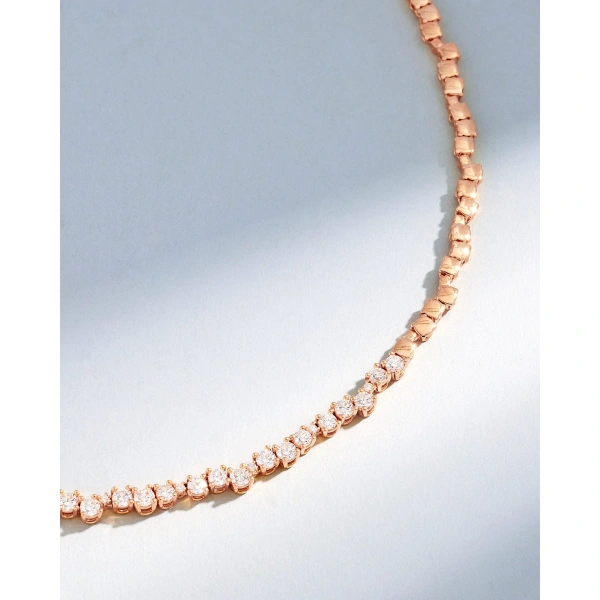 Suzanne Kalan Classic Diamond Round Tennis Necklace in 18K Rose Gold | Fine Necklaces | Coveti