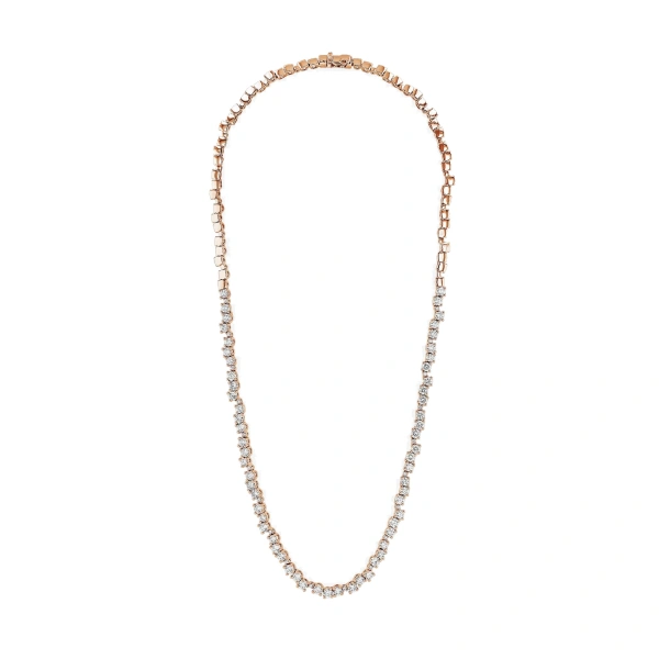Classic Diamond Round Tennis Necklace in 18K Rose Gold