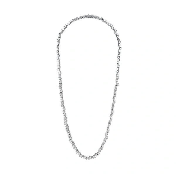 Classic Diamond Round Tennis Necklace in 18K White Gold