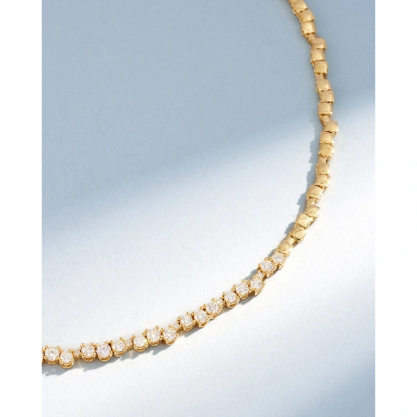 Suzanne Kalan Classic Diamond Round Tennis Necklace in 18K Yellow Gold | Fine Necklaces | Coveti