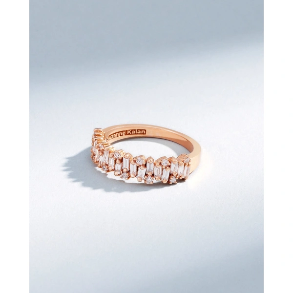 Suzanne Kalan Classic Diamond Shimmer Half Band in 18K Rose Gold | Fine Rings | Coveti