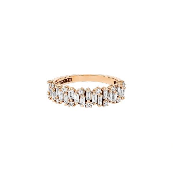 Suzanne Kalan Classic Diamond Shimmer Half Band in 18K Rose Gold | Fine Rings | Coveti