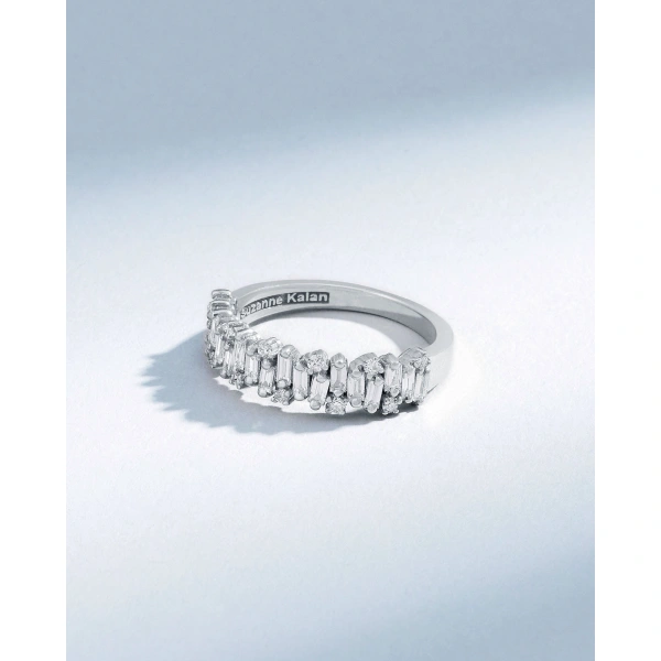 Suzanne Kalan Classic Diamond Shimmer Half Band in 18K White Gold | Fine Rings | Coveti