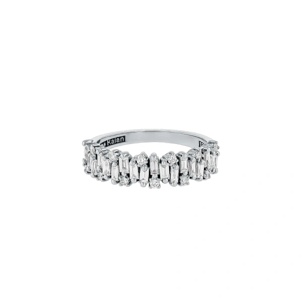 Suzanne Kalan Classic Diamond Shimmer Half Band in 18K White Gold | Fine Rings | Coveti