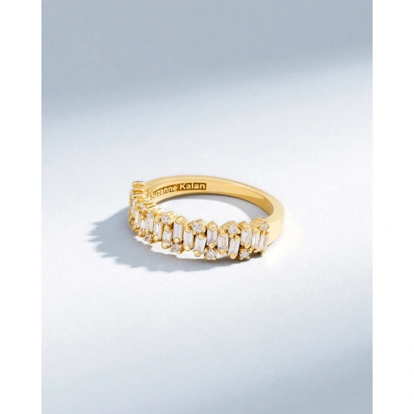 Suzanne Kalan Classic Diamond Shimmer Half Band in 18K Yellow Gold | Fine Rings | Coveti