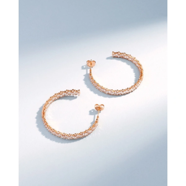 Suzanne Kalan Classic Diamond Shimmer Milli Hoops in 18K Rose Gold | Fine Earrings | Coveti