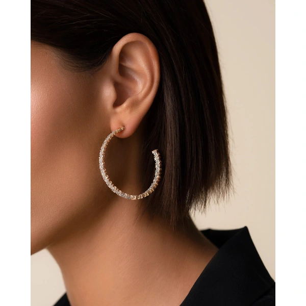 Suzanne Kalan Classic Diamond Shimmer Milli Hoops in 18K Rose Gold | Fine Earrings | Coveti