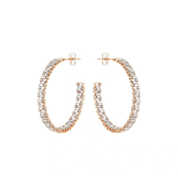 Suzanne Kalan Classic Diamond Shimmer Milli Hoops in 18K Rose Gold | Fine Earrings | Coveti